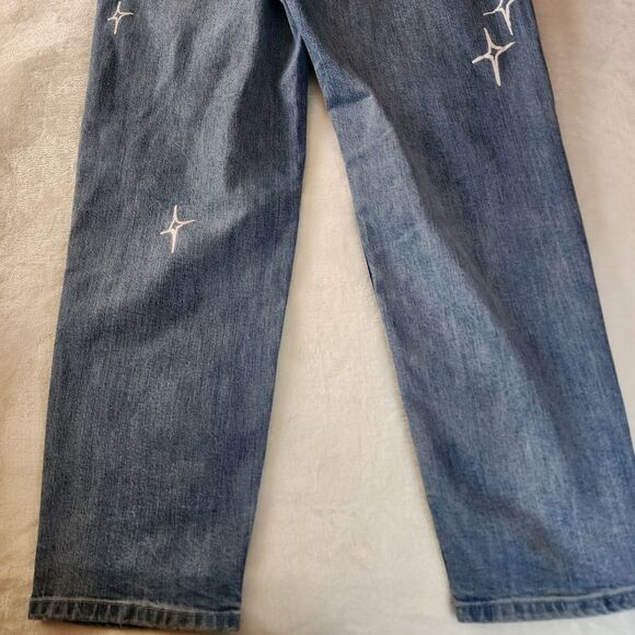 Salem7 Distressed Red Button Closure 32 Waist Denim Jeans With Graphic - Picture 12 of 14